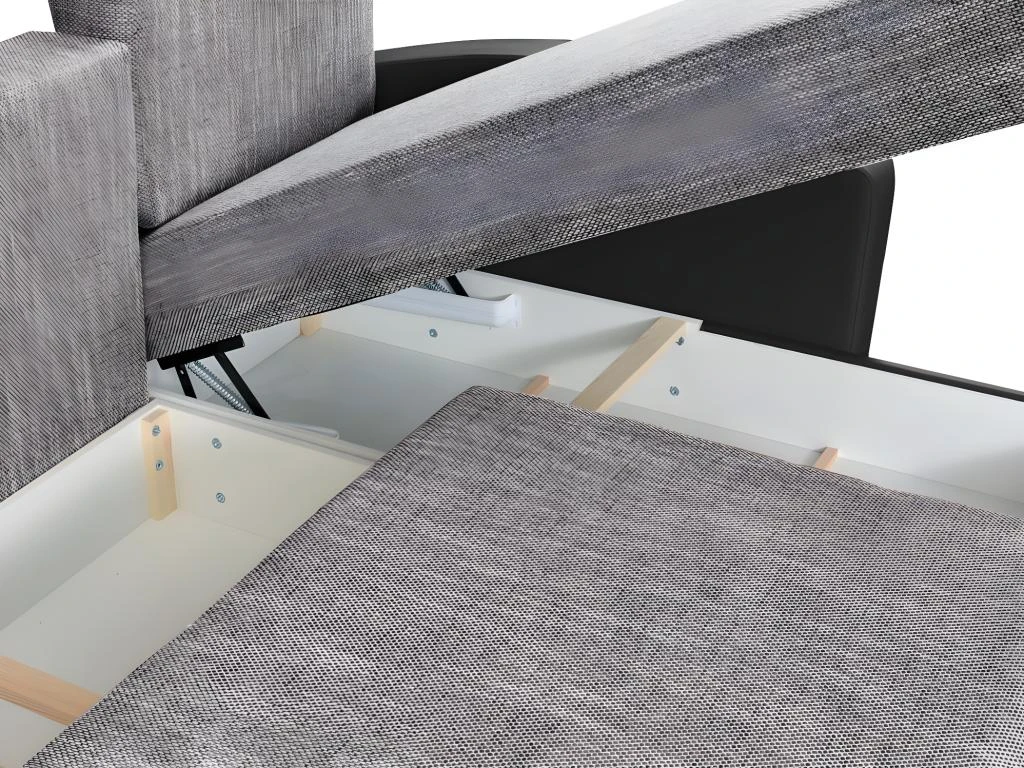 Canapé D'angle Convertible Et Réversible En Simili Et Tissu PIANA - Gris Chiné Et Noir 9 Canapé D'angle Convertible Et Réversible En Simili Et Tissu PIANA - Gris Chiné Et Noir – Image 9