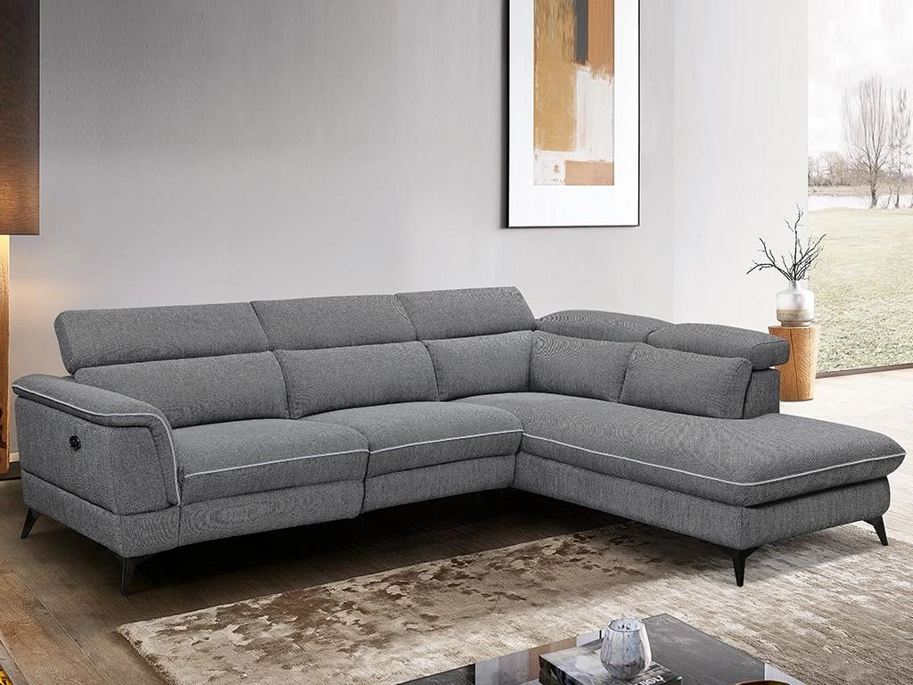 Canapé D'angle Droit Relax électrique En Tissu Gris COPOLI 1 Canapé D'angle Droit Relax électrique En Tissu Gris COPOLI
