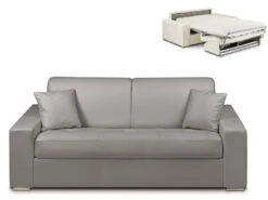 Canapé 3 Places Convertible Express En Simili EMIR - Gris - Couchage à Lattes Larges 140 Cm - Matelas 14 Cm