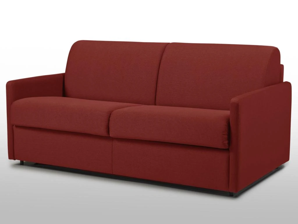 Canapé 3 Places Convertible Express En Tissu CALIFE - Rouge - Couchage à Lattes Larges 140 Cm - Matelas 14 Cm 2 Canapé 3 Places Convertible Express En Tissu CALIFE - Rouge - Couchage à Lattes Larges 140 Cm - Matelas 14 Cm – Image 2