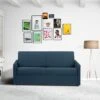 Canapé 3 Places Convertible Express En Tissu CALIFE - Bleu Foncé - Couchage à Lattes Larges 140 Cm - Matelas 14 Cm -Deco.fr Soldes Boutique canape 503583
