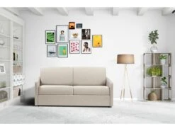 Canapé 3 Places Convertible Express En Tissu CALIFE - Beige - Couchage à Lattes Larges 140 Cm - Matelas 18 Cm -Deco.fr Soldes Boutique canape 503603