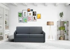 Canapé 3 Places Convertible Express En Tissu CALIFE - Bleu Foncé - Couchage à Lattes Larges 140 Cm - Matelas 18 Cm -Deco.fr Soldes Boutique canape 503607