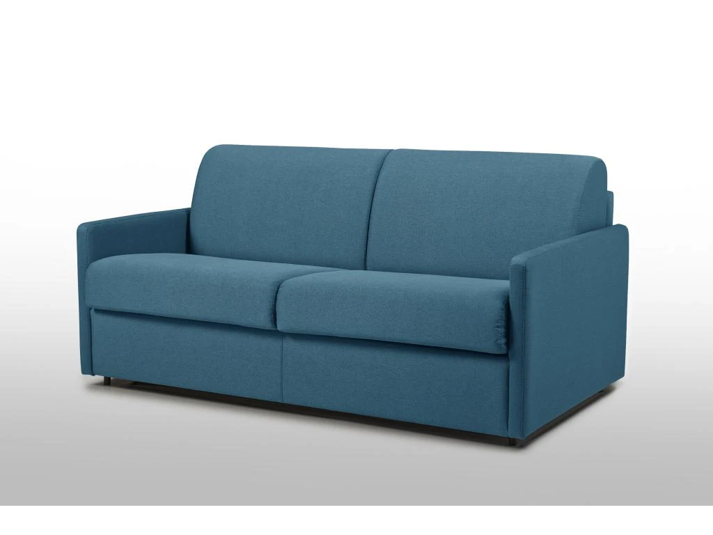 Canapé 3 Places Convertible Express En Tissu CALIFE - Turquoise - Couchage à Lattes Larges 140 Cm - Matelas 18 Cm 1 Canapé 3 Places Convertible Express En Tissu CALIFE - Turquoise - Couchage à Lattes Larges 140 Cm - Matelas 18 Cm