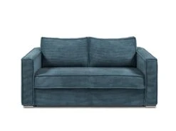 Canapé 3 Places Convertible Express En Velours Côtelé Bleu - Couchage 140 Cm - Matelas 14 Cm LORETO -Deco.fr Soldes Boutique canape 506411