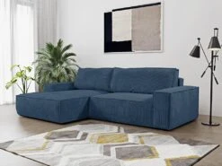 Canapé D'angle Convertible En Velours Côtelé Bleu Marine AMELIA De Pascal Morabito - Angle Gauche