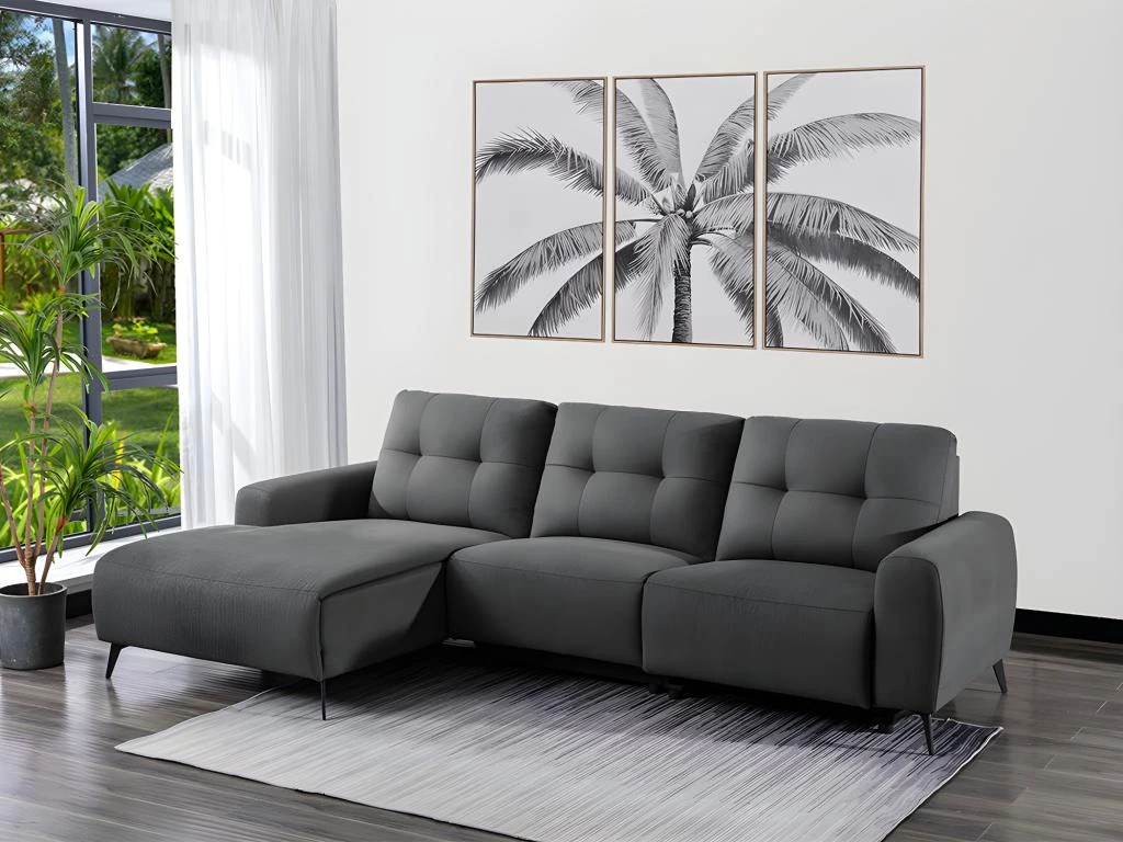Canapé D'angle Gauche Relax électrique En Tissu Gris NERUDA 2 Canapé D'angle Gauche Relax électrique En Tissu Gris NERUDA – Image 2