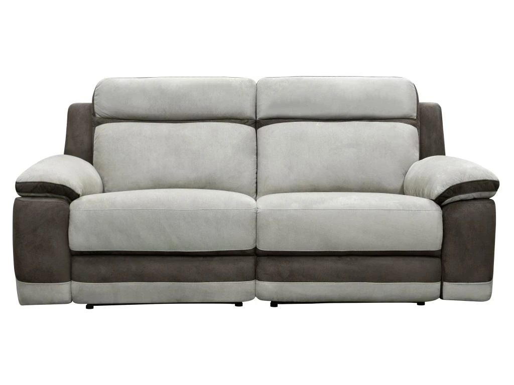 Canapé 3 Places Relax En Microfibre Gris Clair Et Bandes Marrons TALCA 2 Canapé 3 Places Relax En Microfibre Gris Clair Et Bandes Marrons TALCA – Image 2