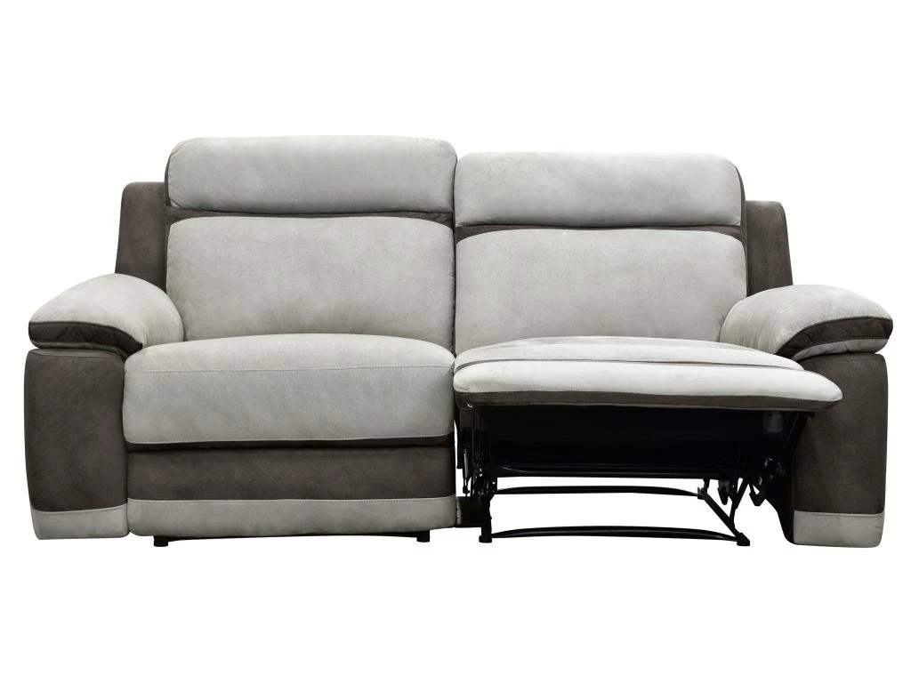 Canapé 3 Places Relax En Microfibre Gris Clair Et Bandes Marrons TALCA 6 Canapé 3 Places Relax En Microfibre Gris Clair Et Bandes Marrons TALCA – Image 6