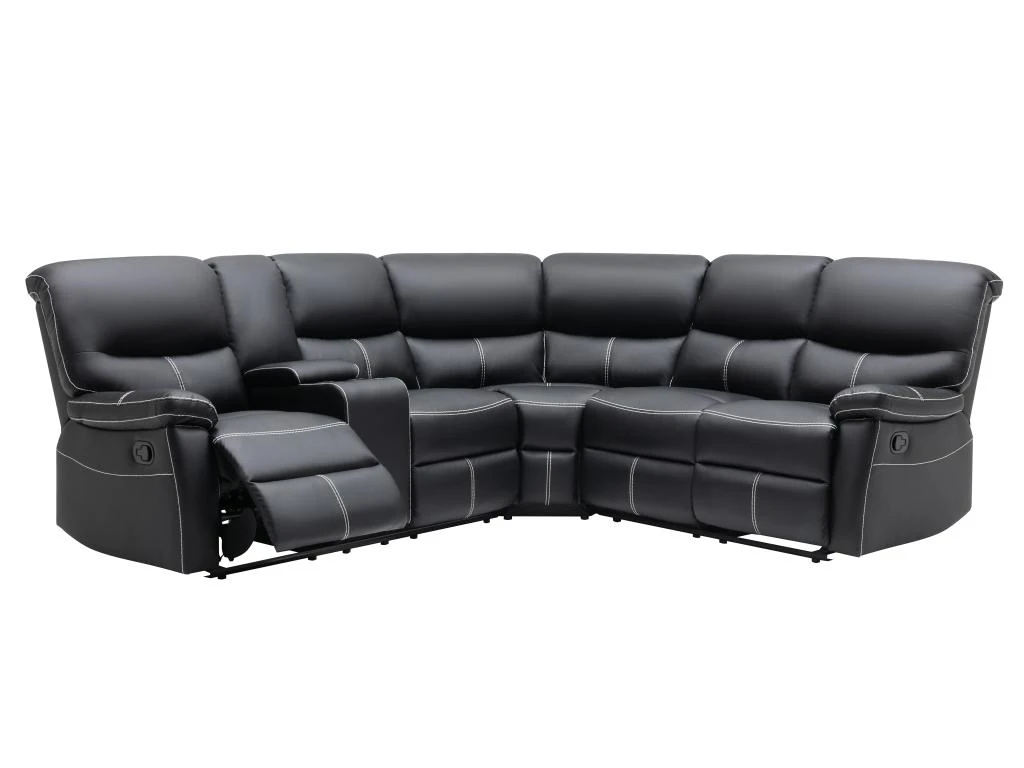 Grand Canapé D'angle Relax En Simili Noir CANBY 3 Grand Canapé D'angle Relax En Simili Noir CANBY – Image 3