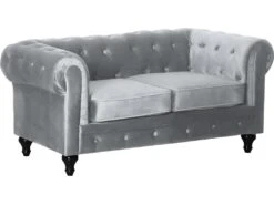 Canapé Fixe Chesterfield Velours "Aliza" - 157 X 82 X 70 Cm - 2 Places - Gris