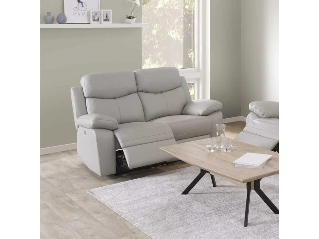 Canapé Relax 2P Cuir Gris Clair - BATO 1 Canapé Relax 2P Cuir Gris Clair - BATO