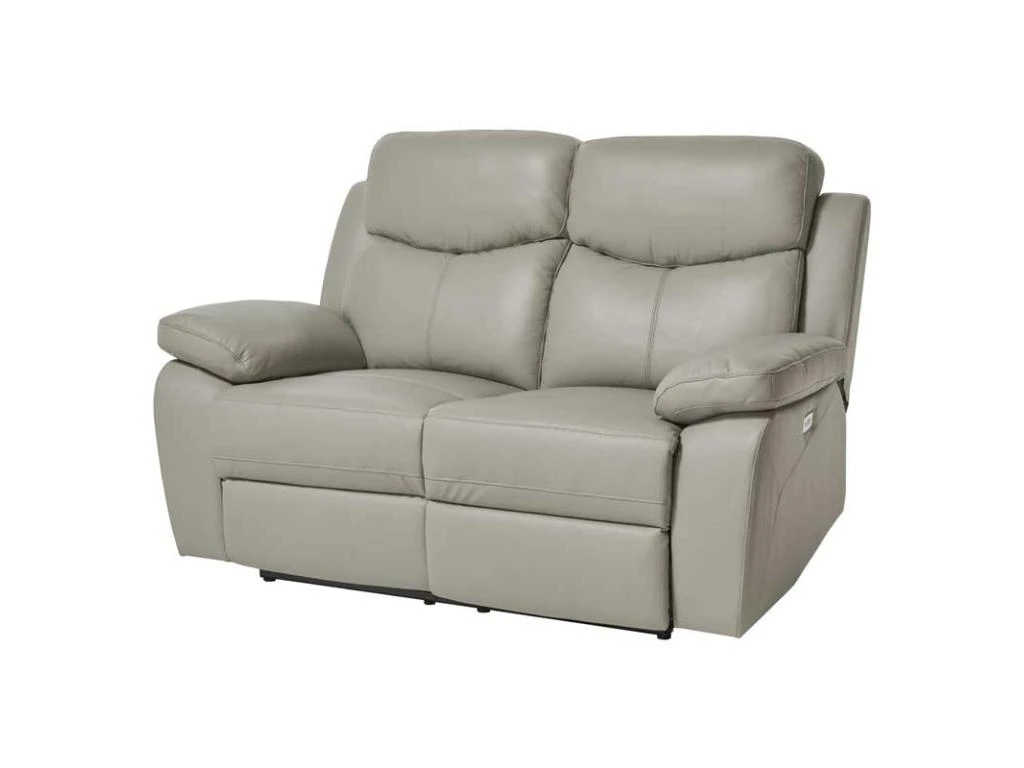 Canapé Relax 2P Cuir Gris Clair - BATO 2 Canapé Relax 2P Cuir Gris Clair - BATO – Image 2