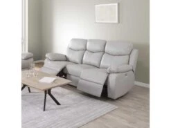 Canapé Relax 3P Cuir Gris Clair - BATO