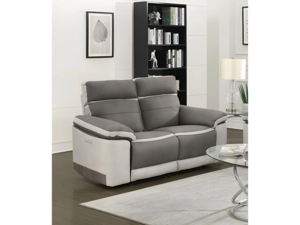 Canapé Relaxation 2 Places Motorisé En Tissu Bicolore Taupe - CLARA 2 Canapé Relaxation 2 Places Motorisé En Tissu Bicolore Taupe - CLARA – Image 2