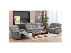 PHOENIX - Canapé Relax Manuel 3 Places Tissu Gris