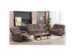 PHOENIX - Canapé Relax Manuel 3 Places Tissu Marron