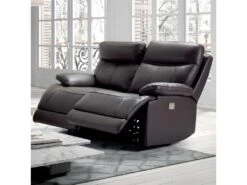 CORDOUE - Canapé Relax Electrique 2 Places Cuir Marron