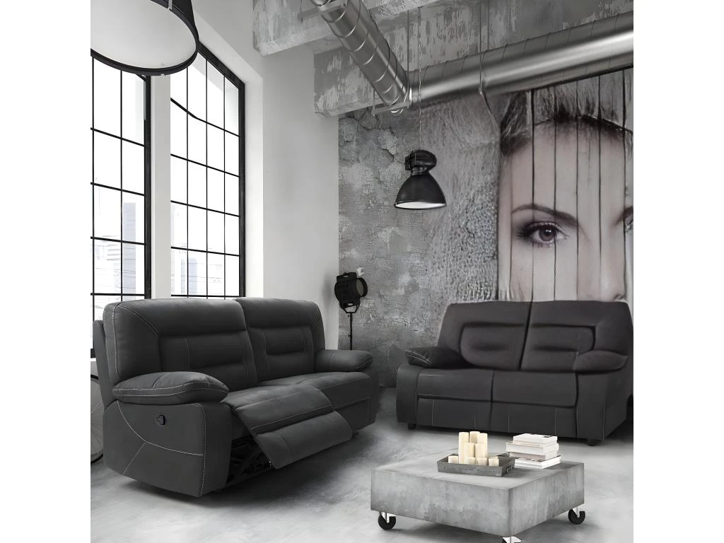 ALMERIA - Canapé Relax Manuel 3 Places Gris Foncé 1 ALMERIA - Canapé Relax Manuel 3 Places Gris Foncé