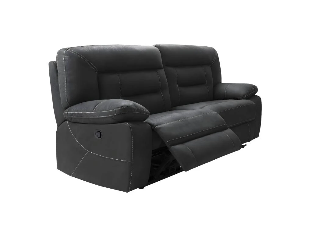 ALMERIA - Canapé Relax Manuel 3 Places Gris Foncé 2 ALMERIA - Canapé Relax Manuel 3 Places Gris Foncé – Image 2