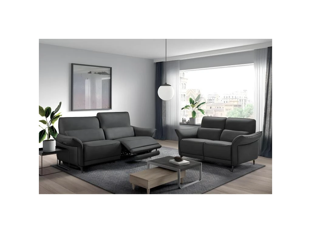 OSTRAVA - Canapé Relax Electrique 3 Places Tissu Gris 2 OSTRAVA - Canapé Relax Electrique 3 Places Tissu Gris – Image 2