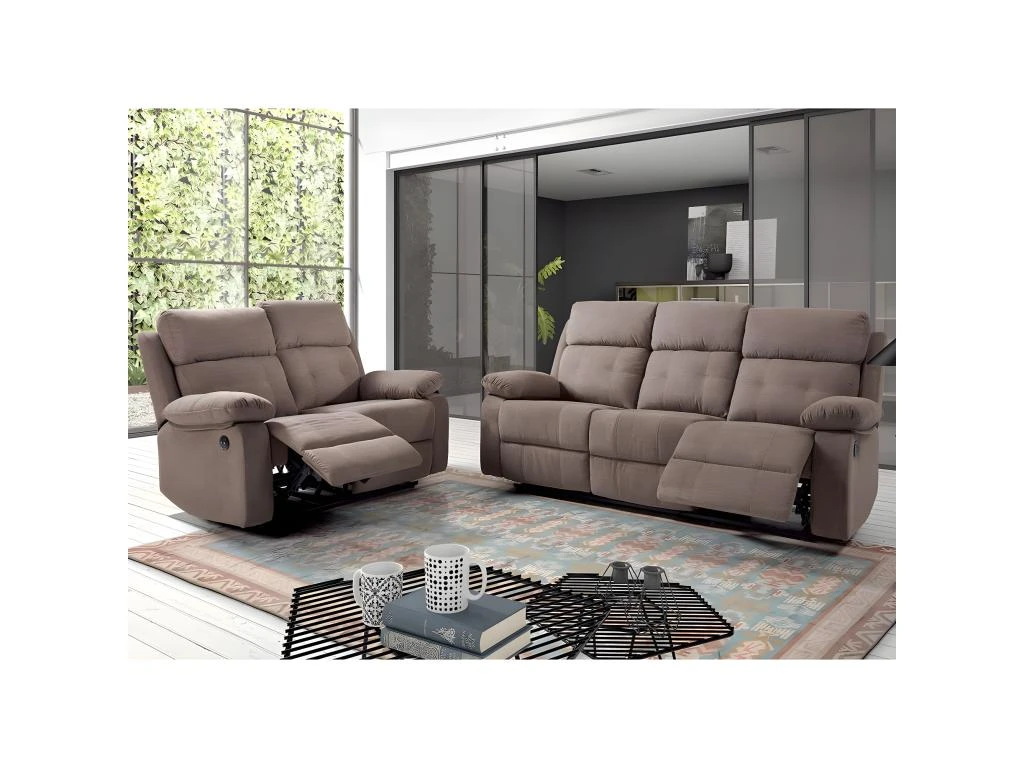 AZUAGA - Canapé Relax Electrique 3 Places Tissu Marron 1 AZUAGA - Canapé Relax Electrique 3 Places Tissu Marron