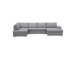 Canapé D'angle (gauche) Panoramique SENSA, Couleur Gris Clair, 5 Places Avec Coffre De Rangement