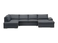 Canapé D'angle (gauche) Panoramique SENSA, Couleur Gris Foncé, 5 Places Avec Coffre De Rangement