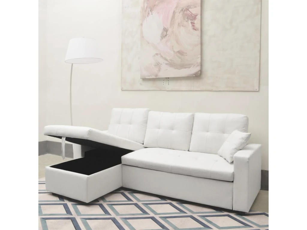 Canapé D'angle Convertible Cuero Blanc 2 Canapé D'angle Convertible Cuero Blanc – Image 2