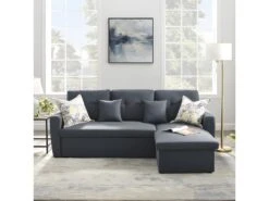 Canapé Angle Droit Convertible 3 Places Tissu Gris Anthracite - RUDY