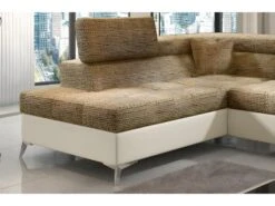 Canapé D'angle Convertible - ERMAN - En Tissu Et Simili 5 Places, Marron Et écru, Angle Gauche (vu De Face) -Deco.fr Soldes Boutique canape 9482189