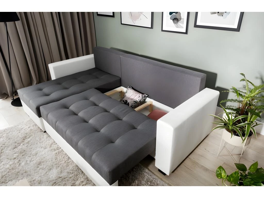 Canapé D'angle Convertible En Tissu Luxe Marron Et Simili Cuir Beige, 5 Places, Avec Coffre, Angle Gauche (vu De Face), NESTOR 4 Canapé D'angle Convertible En Tissu Luxe Marron Et Simili Cuir Beige, 5 Places, Avec Coffre, Angle Gauche (vu De Face), NESTOR – Image 4