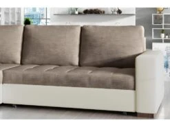 Canapé D'angle Convertible En Tissu Luxe Marron Et Simili Cuir Beige, 5 Places, Avec Coffre, Angle Gauche (vu De Face), NESTOR 9 Canapé D'angle Convertible En Tissu Luxe Marron Et Simili Cuir Beige, 5 Places, Avec Coffre, Angle Gauche (vu De Face), NESTOR -Deco.fr Soldes Boutique canape 9992531