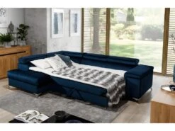 Canapé D'angle Convertible - ERWAN - En Tissu Luxe 5 Places, Bleu Foncé, Angle Gauche (vu De Face) 9 Canapé D'angle Convertible - ERWAN - En Tissu Luxe 5 Places, Bleu Foncé, Angle Gauche (vu De Face) -Deco.fr Soldes Boutique canape 9992743