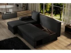 Canapé D'angle Convertible - GILO - En Tissu Luxe 3/4 Places, Noir, Angle Gauche (vu De Face) -Deco.fr Soldes Boutique canape 9993331