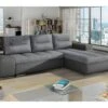 Canapé D'angle Convertible En Tissu Luxe Gris Et Simili Cuir Gris, 5 Places, Angle Droit (vu De Face) - OTELLO -Deco.fr Soldes Boutique canape 9993473