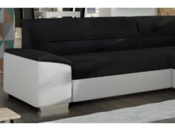 Canapé D'angle Convertible En Tissu Luxe Noir Et Simili Cuir Blanc Cassé, 5 Places, Avec Coffre, Angle Droit (vu De Face), VERTU MIX 7 Canapé D'angle Convertible En Tissu Luxe Noir Et Simili Cuir Blanc Cassé, 5 Places, Avec Coffre, Angle Droit (vu De Face), VERTU MIX -Deco.fr Soldes Boutique canape 9993517