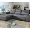 Canapé D'angle Convertible En Tissu Luxe Gris Et Simili Cuir Gris, 5 Places, Angle Gauche (vu De Face) - OTELLO