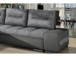 Canapé D'angle Convertible En Tissu Luxe Gris Et Simili Cuir Gris, 5 Places, Angle Gauche (vu De Face) - OTELLO -Deco.fr Soldes Boutique canape 9993745