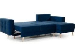 Canapé D'angle Convertible ASSIA VELOURS - En Tissu De Qualité 5 Places, Bleu Foncé, Angle Droit (vu De Face) -Deco.fr Soldes Boutique canape 9993923