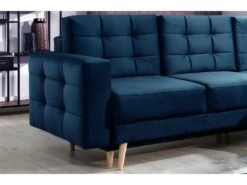 Canapé D'angle Convertible ASSIA VELOURS - En Tissu De Qualité 5 Places, Bleu Foncé, Angle Droit (vu De Face) -Deco.fr Soldes Boutique canape 9993925