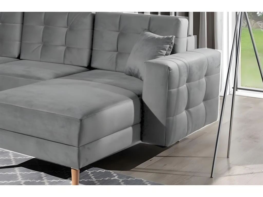 Canapé Panoramique Convertible - ASMA VELOURS - En Tissu De Qualité 5 Places, Gris, Méridienne à Droite Et Angle à Gauche (vu De Face) 4 Canapé Panoramique Convertible - ASMA VELOURS - En Tissu De Qualité 5 Places, Gris, Méridienne à Droite Et Angle à Gauche (vu De Face) – Image 4