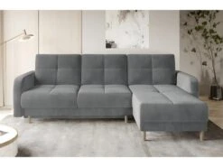 Canapé D'angle Convertible En Tissu Velours Luxe, Rangement - Gris, Angle Droit(vu De Face), ROXANE VELOURS