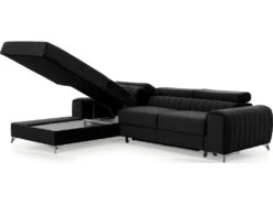 Canapé D'angle Convertible En Tissu Velours Luxe Noir, 5 Places, Angle Gauche (vu De Face) - GRECE VELOURS -Deco.fr Soldes Boutique canape 9994909