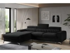 Canapé D'angle Convertible En Tissu Velours Luxe Noir, 5 Places, Angle Gauche (vu De Face) - GRECE VELOURS -Deco.fr Soldes Boutique canape 9994911