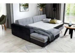Canapé D'angle Convertible En Tissu Velours Gris Et Noir Luxe, 5 Places, Angle Gauche (vu De Face), SOHO VELOURS -Deco.fr Soldes Boutique canape 9995001
