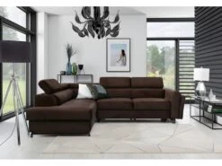 Canapé D'angle Convertible - KARL VELOURS - En Tissu Prestige - 5 Places, Chocolat, Angle Gauche (vu De Face)