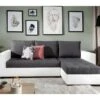 Canapé D'angle Convertible En Tissu Luxe Gris Foncé Et Simili Cuir Blanc, 5 Places, Avec Coffre, Angle Droit (vu De Face), NESTOR -Deco.fr Soldes Boutique canape 9995179