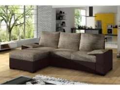 Canapé D'angle Convertible - En Tissu Marron Et Simili Chocolat, Angle Gauche (vu De Face) - LUCAS