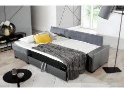 Canapé D'angle Convertible - En Tissu Marron Et Simili Chocolat, Angle Gauche (vu De Face) - LUCAS -Deco.fr Soldes Boutique canape 9995347